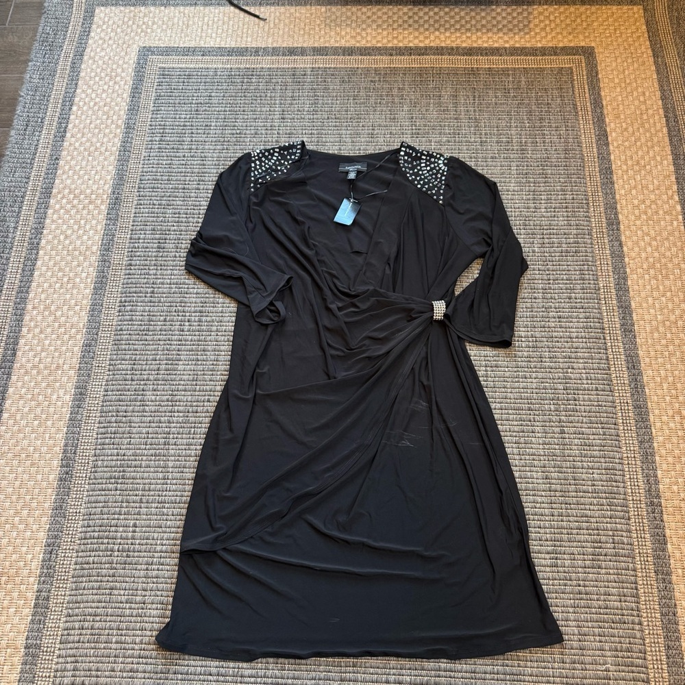 R & M Richards Black Dress with Embellished Shoulders